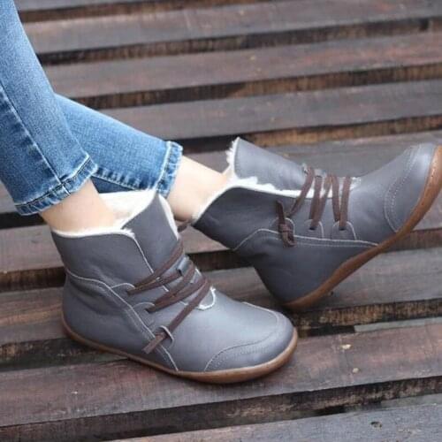 Fashion Women Boots Round Head Flat Pu Pleather Snow Boots Winter Shoes Women Casual Plush Fur Warm Ankle Boots botines de mujer