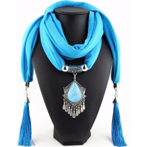 Fashion Lady Polyester Tassel Water droplet Resin pendant Scarf Ethnic Alloy Ornaments Jewelry Scarf Necklace Women Scarves 2017