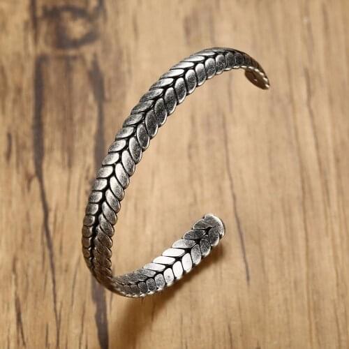 Mens Old Oxidized Gray Braided Cuff Bracelet for Womens Stainless Steel Industrial Style Braslet Bangle Vintage Jewelry