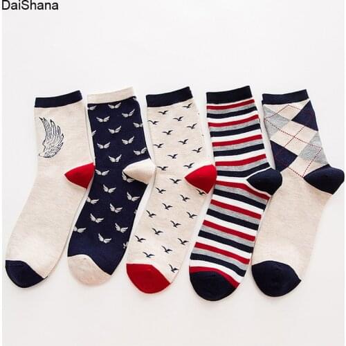 5Pairs Men Socks Spring&Autumn Cotton Fashionable Striped Breathable Rainbow 6 types Mens Business Socks Harajuku Socks