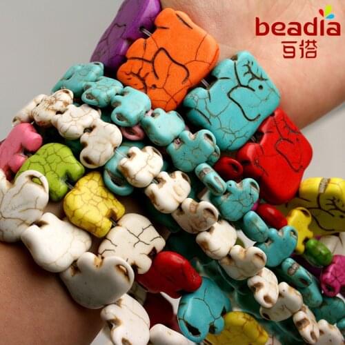 New fashion Blue white Synthetic Dyed Gem-stone Side Flat Elephant Loose Stone Beads for DIY charm bracelet jewelry