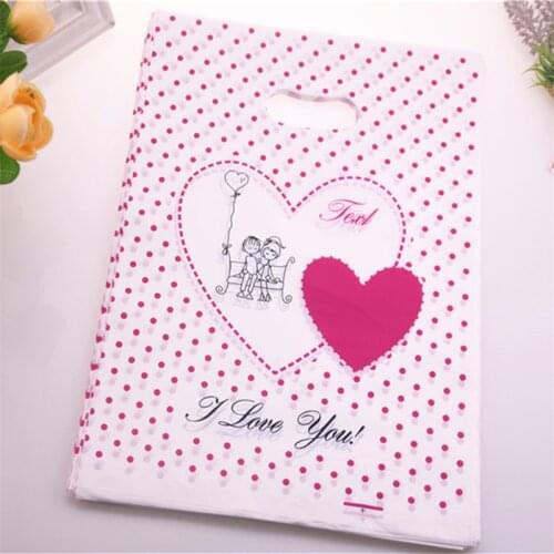 New Design Wholesale 100pcs/lot 25*35cm Fashion Sweet Love Plastic Birthday Gift Packaging Large Clothing Gift Bags