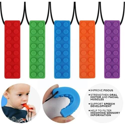 1Pc Multi-color Sensory Chew Necklace Brick Chewing Pencil With Topper Autism Toy Block For Children Biting Teether Silicon P1E9