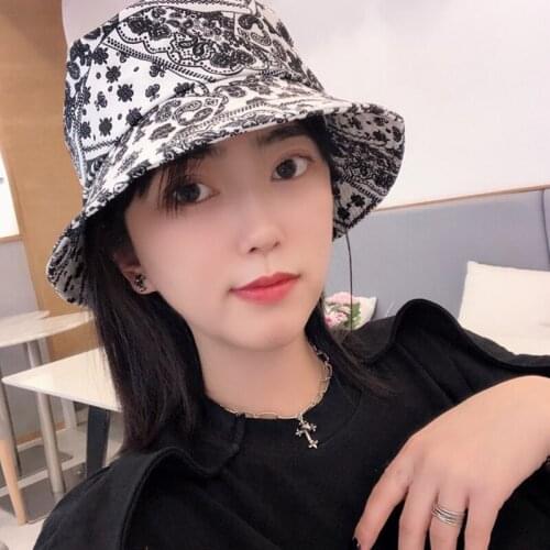 Women Men Summer Paisley Floral Print Bucket Hat Harajuku Hip Hop Round Top Sun Protection Foldable Panama Fisherman Cap