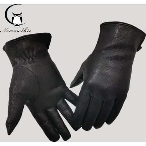 Winter Gloves men’s Leather Gloves Deerskin Thickened Water Wave Style Cashmere lining Autumn And Winter Warm Free Shipping