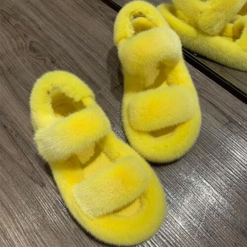Mink fur Sandals ladies real mink fur sandals women natural fur sandals