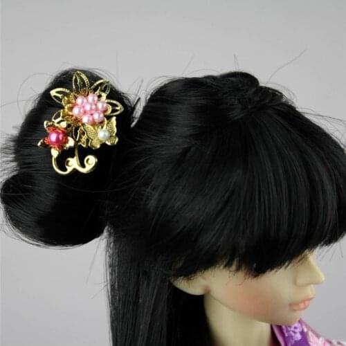 [wamami] 699# Ooak Pink Bead Flower Chinese Ancient Hairpin Fit 1/4 MSD AOD BJD Dollfie