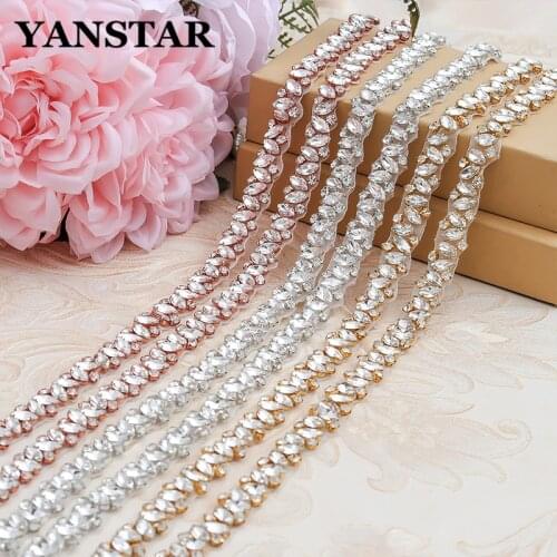 YANSTAR 1Yard Thin Rhinestone Appliques Trim For Bridal Gown Belt Rhinestone Appliques DIY Bridal Gown YS863