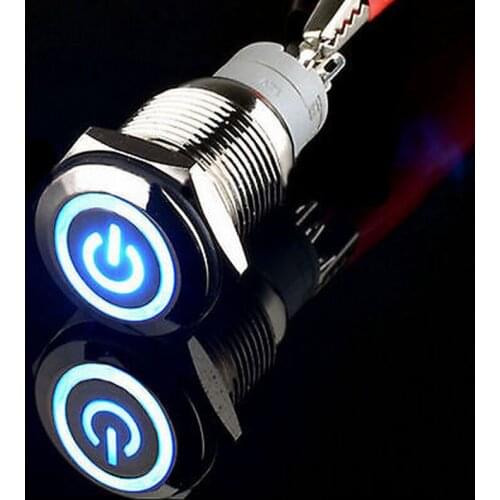 YOCOMYLY 1pcs Momentary 16mm 12V Blue power/Circle LED Metal Push Button Switch car boat