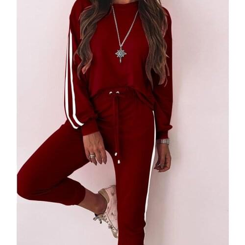 Women Casual Tracksuits Loungewear Two Piece Set Street Tops And Pants Suit 2pcs Outfits Fashion Striped Sweatpants Pullover Set