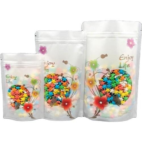 100pcs Plastic Ziplock Food Packaging Bag Stand Up Pouch Zipper Package Bag for Food Candy Dried Flower Coffee Bean Storage