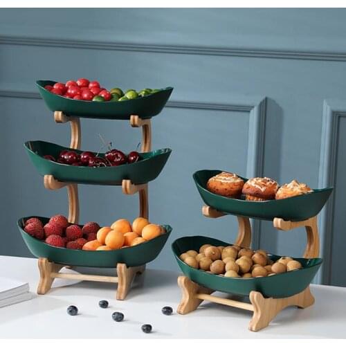 2/3 Tiers Fruit Plate with Wood Holder Snacks Candy Serving Plate Bowl Kitchen Organizer Rack Party Food Serving Display Tray