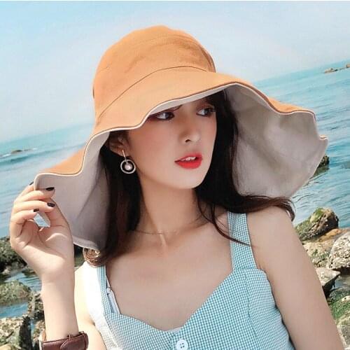 2021 Big Head Plus Size Lady Sun Hats Women Outdoors Beach Large Brim Hats Lady Flat Bucket Hat Available on both sides