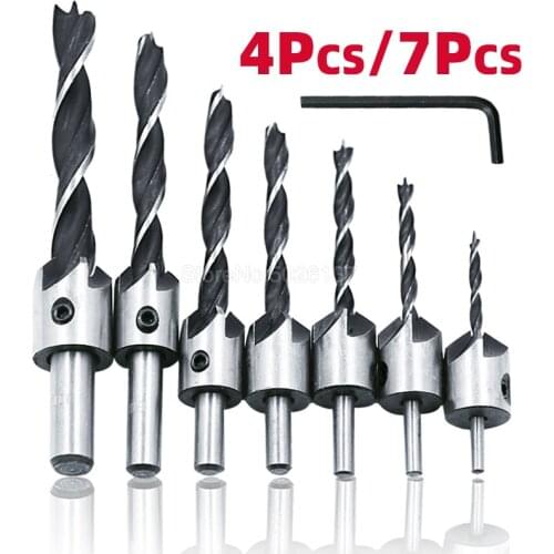 3MM-10MM HSS Wood Countersink Drill Set Hcs 5 Flute Bit Carpentry Reamer Woodworking Chamfer End Milling Tool Hole Counterbore