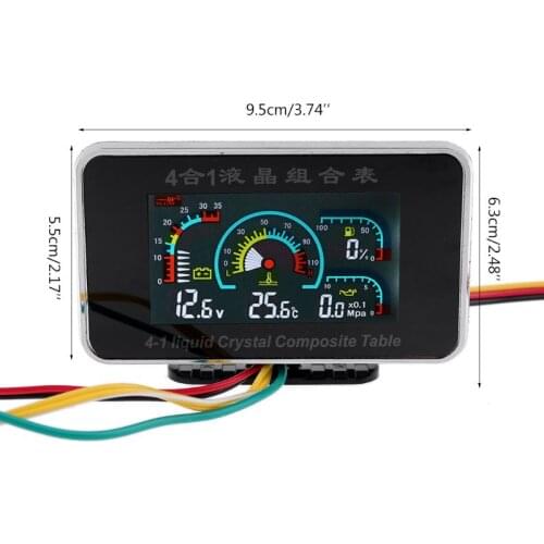 4 in 1 LCD Car Digital ALARM Gauge Voltmeter Oil Pressure Fuel Water Temp 12-24V