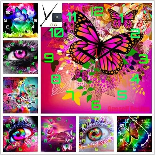 5d diamond painting with clock animal butterfly 5d diamond embroidery sale with clock decoration home diamond mosaic sale flower