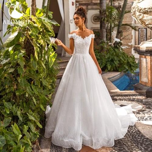 Aedmgh A-Line Simple Wedding Dresses 2021 Sweetheart Off The Shoulder Bride Dress Lace Appliques Boho Princess Bridal Gowns