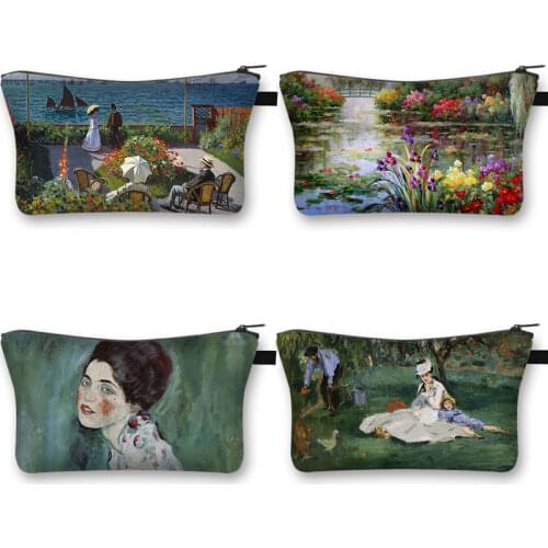 Waterlily/ Starry Night /Kiss Painting Famous Paintings Cosmetic Bag Van Gogh / Monet Women Makeup Bag Ladies Cosmetic Case Gift