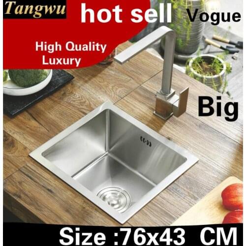 Free shipping Apartment big kitchen manual sink single trough high quality wash vegetables 304 stainless steel hot sell 76x43 CM