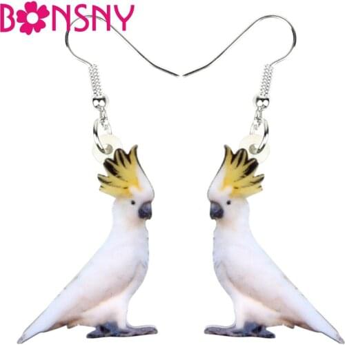 Bonsny Acrylic Australian Sulphur-crested Cockatoo Bird Earrings Drop Dangle Novelty Animal Jewelry For Women Girl Gift Souvenir