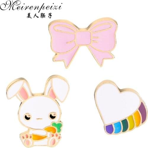 Cartoon Animals Brooches Bunny Rabbit Bow-knot Heart Enamel Pins Button Pin Denim clothes Pin Kid Gift Jewelry Badge Brooch