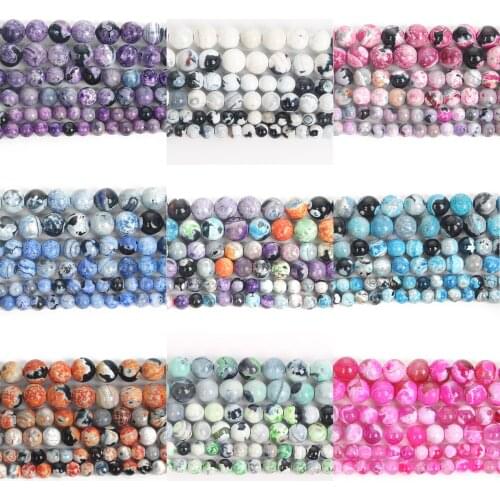 Colorful Fire Veins Agate Natural Stone Beads Round Beads For Jewelry Making DIY Bracelets Necklace Accessories Beads 6/8/10MM