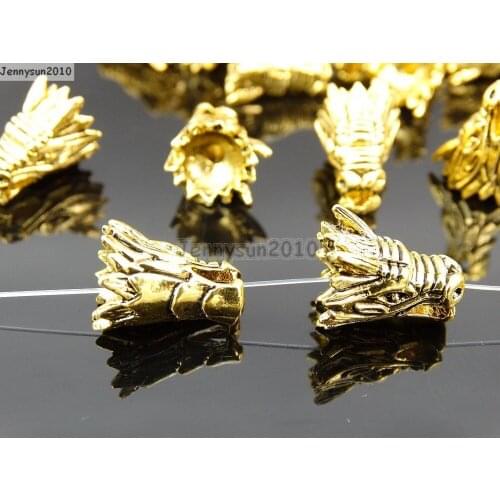 Solid Metal Vintage Tibetan Gold Dragon Head Bracelet Necklace Connector Charm Beads 50Pcs/Pack