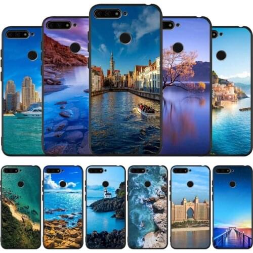 Seaside scenery black Silicone Phone Case For honor 30 20 Pro 8 8X 9 10 20 Lite Mate 10 20 30 Lite Pro cover