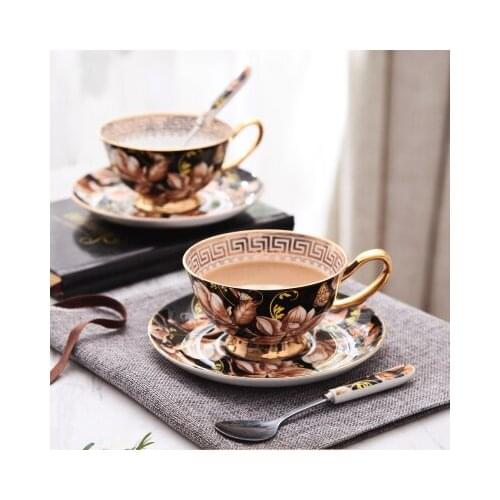 Black Magnlia European Bone China Coffee Cup Sets Creative Porcelain Tea Cup Afternoon Tea Party Drinkware Wedding Gifts
