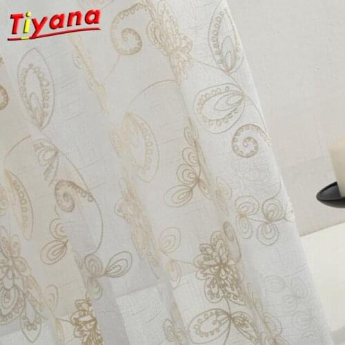 Floral Series Panel White Available Embroider Flower Sheer Curtain Panel Rod Pocket Top Tulle Voile Door X-WP046 *30