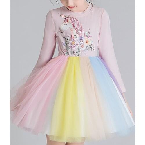 Kids Dresses For Girls Unicorn Pattern Birthday Party Clothes Princess Girls Dress Childrens Rainbow Tutu Short Dress 1208