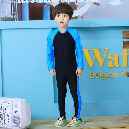 Boys and Girls One pieces Swimwear Kids Long Sleeved Swimsuit Children Long Slacks Suit Beachwear for 3-10 Years Old