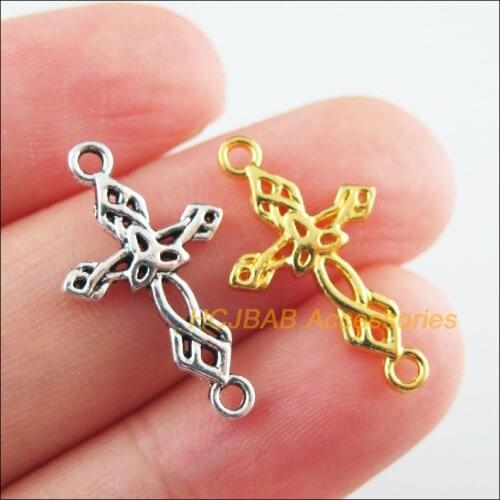 40Pcs Retro Tibetan Silver Tone Gold Color Flower Cross Charms Connectors 13x22.5mm