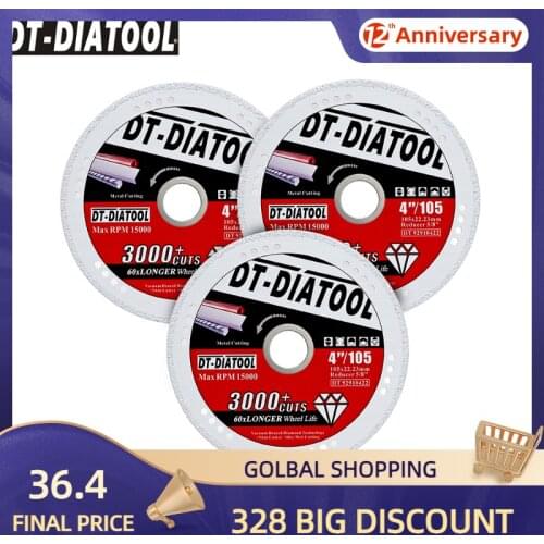 DT-DIATOOL 3pcs Dia 4inch/105mm Diamond Metal Saw Blade for Steel Tube Iron Rebar Angle Steel Diamond Cut-off Blade