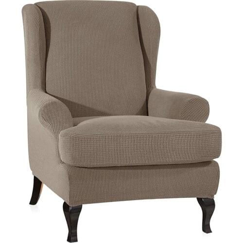Elastic Wingback Chair Slipcover Cover Solid Color W/ Cushion Cover 2Piece