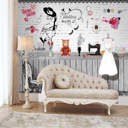 European Style Womens Makeup Retro Background Wall Paper 3D Clothing Shop Cosmetics Store Industrial Decor Mural Wallpaper 3D