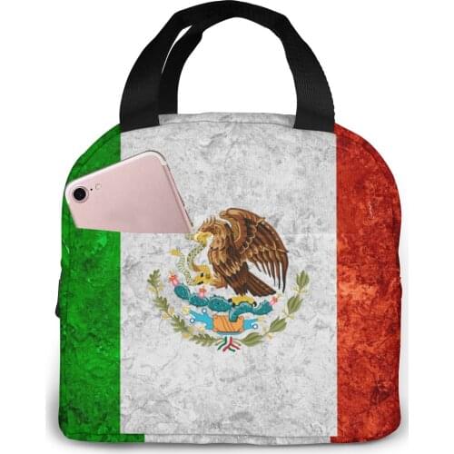 Mexican Banner Flag On Vintage Cooler Lunch Box Portable Insulated Lunch Bag Thermal Food Picnic Lunch Bags