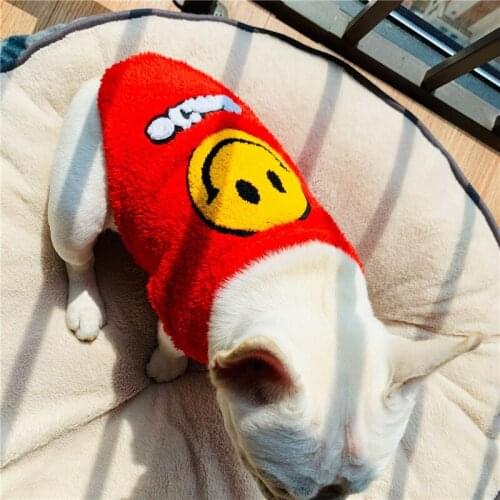 Smile Face Fleece Funny Dog outfits Bulldog Cats Pug Teddy Schnauzer Dog clothes Coat Winter Puppy Clothes