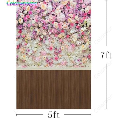 Colorwonder Photography Background Colorful Flowers 5x7ft Wooden Vintage Floor Seamless Backdrop for Wedding Photo Booth Studio
