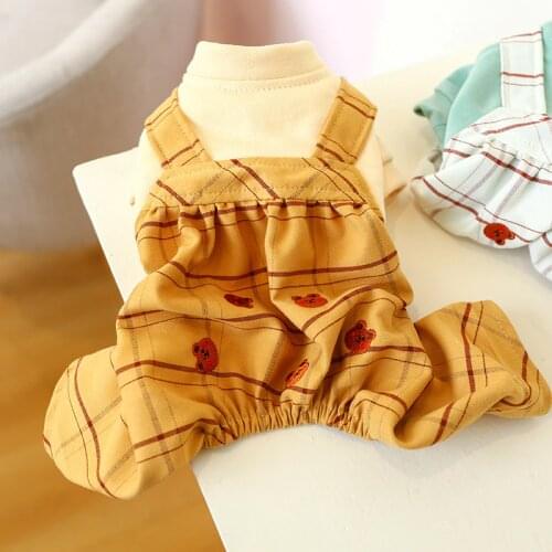 Puppy Overalls Plaid Design Comfortable Patchwork Pet Dog Four-legged Jumpsuit Autumn Dog Clothing Lovely Bear Pet Costume