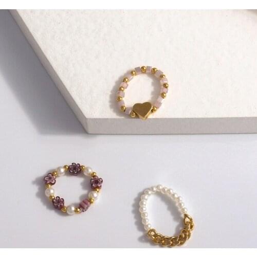 Korea Crystal Resin Seed Beads Rings for Women Charming Tiny Gold Star Fashion Ring Party Wholesale Jewelry Gifts