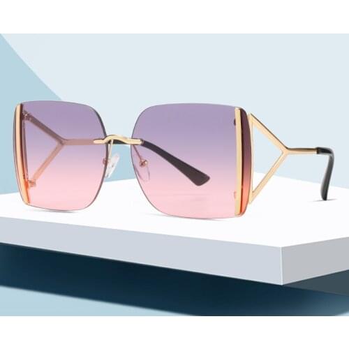 ROSEBERRY Metal Rimless sunglasses women 2021 Band Designer Oversized Square Sun Glasses Fashion Trend Eyewear Uv400