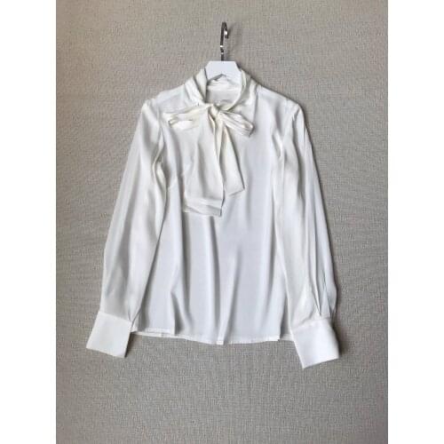 Fashion women 2021 new long-sleeved sexy casual solid color silk shirt with ribbon 0329