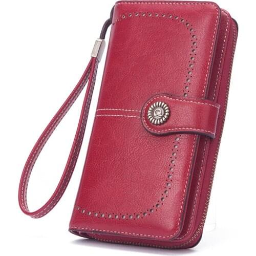 Fashion Women Long Wallets Vintage Female Multi Card Slots Handbags Leather Coin Purses for Ladies Zipper Hasp Cell Phone Pocket