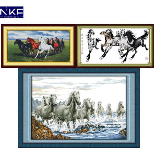 NKF Fine Horses Pattern Counted Stamped 11CT14CT Needlework Cross Stitch Set Embroidery Kit Animal Design Stitching Home Decor