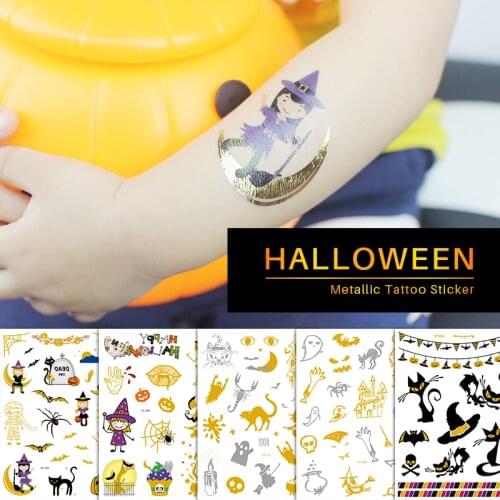 Kids tattoo sticker temporary hand tattoos cartoon gold temporary tattoos for children glitter tattoo stickers halloween tattoos
