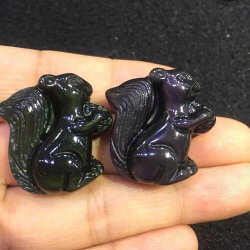 Natural rainbow eye obsidian small squirrel pendant 28*25mm