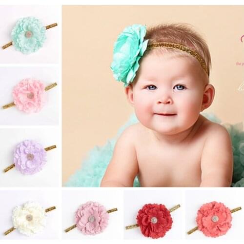 Nishine Girls Pennoy Flower with Rhinestone Shiney Headband Baby Photo Props Newborn Toddler Infant Headwear Hair Accessories