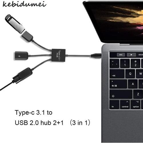 Newly 3/4 Ports Type-C 3.1 Hub Power Charging Hub Cable Connector Adapter Black Type C Hub To 3 USB 2.0 Port HUB Micro USB