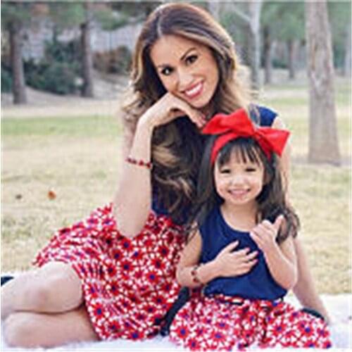 Family Matching Outfits Summer Hot Sale Stitching Parent Child Mother And Daughter Dress Long Skirt Women Children Home Clothes